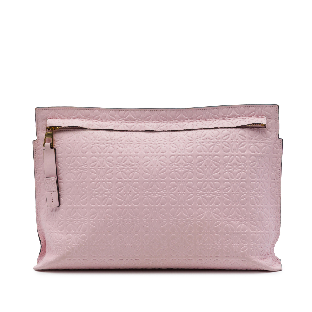 Pre-Loved LOEWE Embossed Leather Anagram Repeat T Clutch